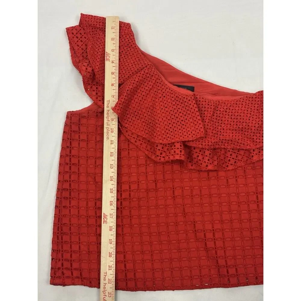 J Crew One Shoulder Ruffle Sleeveless Top Eyelet Lace Red Size 4